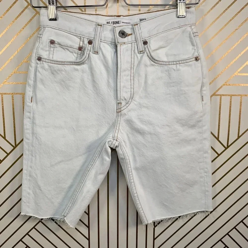 RE/DONE 80'S Long Denim Shorts in Bleach‎ White
